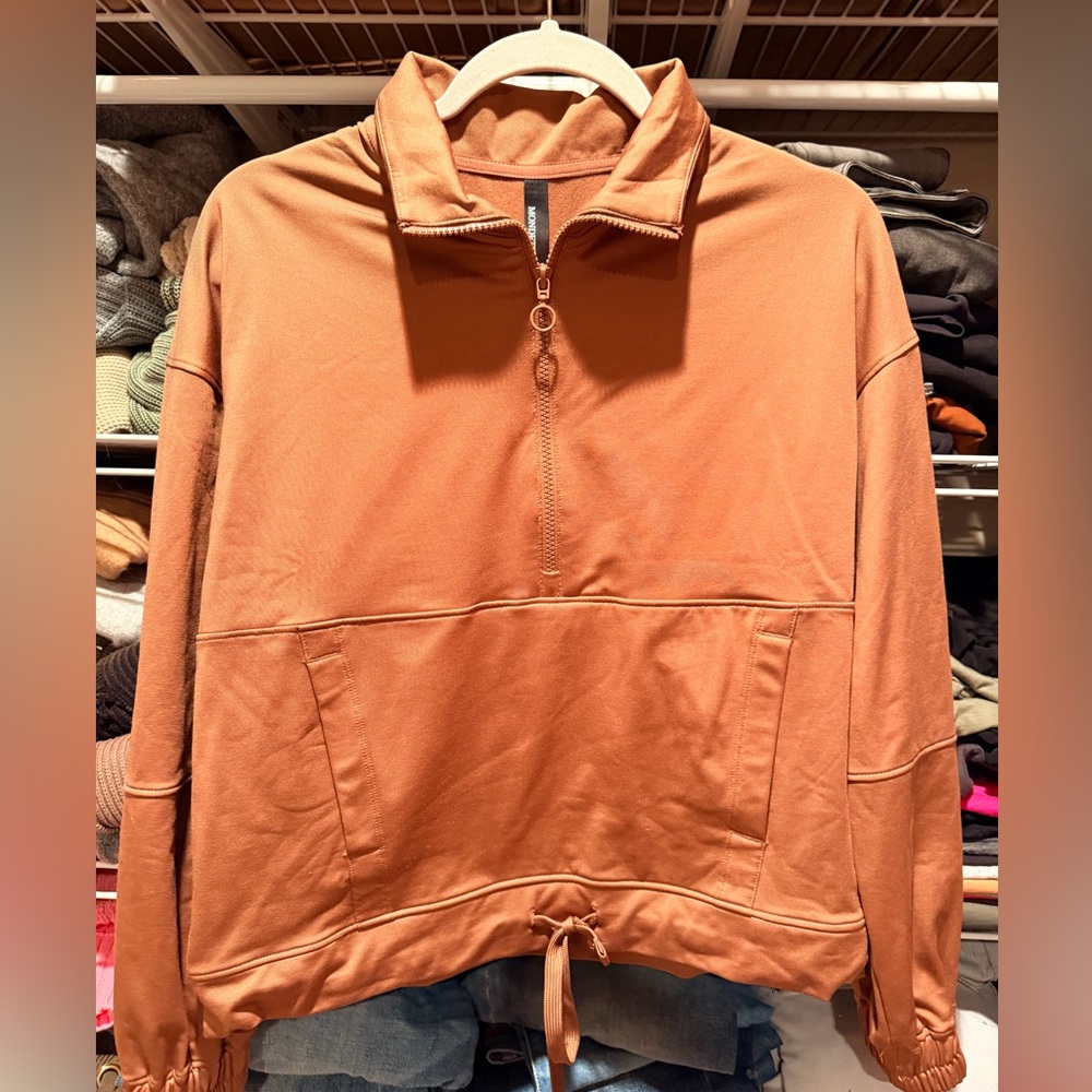 Mondetta Zip Pullover Tie Waist Accent Pullover